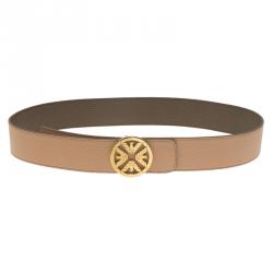 مملوكة مسبقًا حزام امبوريو أرماني وجهين جلد بني وبيج مقاس 42 