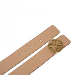 مملوكة مسبقًا حزام امبوريو أرماني وجهين جلد بني وبيج مقاس 42 