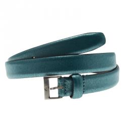 Pre Owned Emporio Armani Blue Metallic Skinny Belt 95 CM