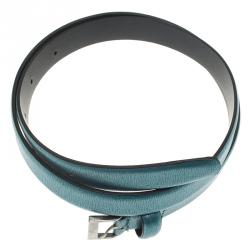 Pre Owned Emporio Armani Blue Metallic Skinny Belt 95 CM