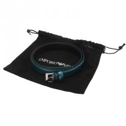Pre Owned Emporio Armani Blue Metallic Skinny Belt 95 CM