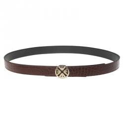 Emporio Armani Brown Croc Embossed and Black Leather Reversible Belt 110 CM