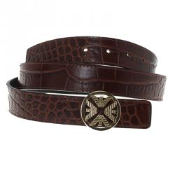 Emporio Armani Brown Croc Embossed and Black Leather Reversible Belt 110 CM