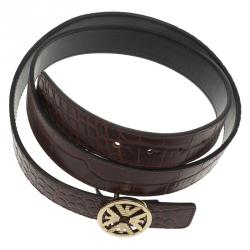 Emporio Armani Brown Croc Embossed and Black Leather Reversible Belt 110 CM