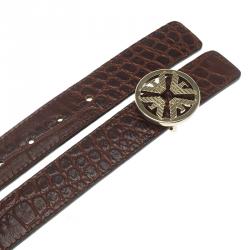 Emporio Armani Brown Croc Embossed and Black Leather Reversible Belt 110 CM