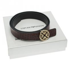 Emporio Armani Brown Croc Embossed and Black Leather Reversible Belt 110 CM