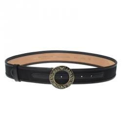 Pre Owned Emporio Armani Black Leather and Monogram Canvas Belt 95 CM