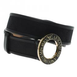 Pre Owned Emporio Armani Black Leather and Monogram Canvas Belt 95 CM