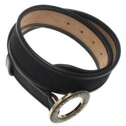 Pre Owned Emporio Armani Black Leather and Monogram Canvas Belt 95 CM