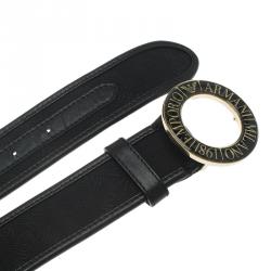 Pre Owned Emporio Armani Black Leather and Monogram Canvas Belt 95 CM