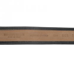 Pre Owned Emporio Armani Black Leather and Monogram Canvas Belt 95 CM