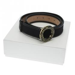 Pre Owned Emporio Armani Black Leather and Monogram Canvas Belt 95 CM