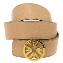 مملوكة مسبقًا حزام امبوريو أرماني بوجهين جلد بني وبيج 115 سم