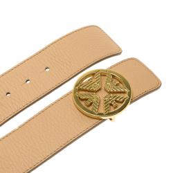 مملوكة مسبقًا حزام امبوريو أرماني بوجهين جلد بني وبيج 115 سم