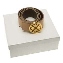 مملوكة مسبقًا حزام امبوريو أرماني بوجهين جلد بني وبيج 115 سم