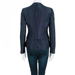 Pre Owned Emporio Armani Navy Blue Self Striped Two Button Blazer S