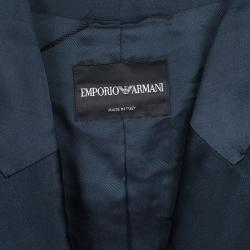 Pre Owned Emporio Armani Navy Blue Self Striped Two Button Blazer S
