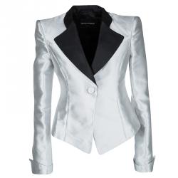 Pre Owned Emporio Armani SS'11 Silver Contrast Lapel Satin Blazer M