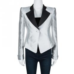 Pre Owned Emporio Armani SS'11 Silver Contrast Lapel Satin Blazer M