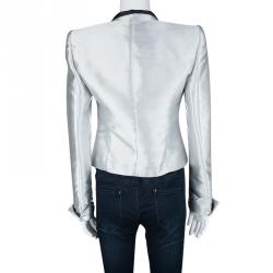 Pre Owned Emporio Armani SS'11 Silver Contrast Lapel Satin Blazer M