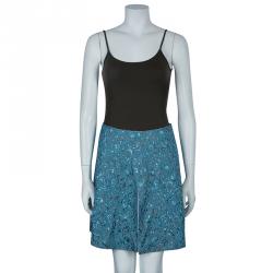 Pre Owned Emporio Armani Blue Metallic Jacquard Weave Skirt S