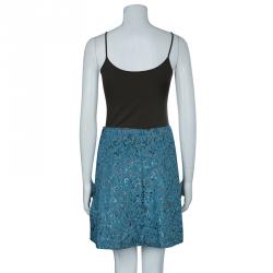 Pre Owned Emporio Armani Blue Metallic Jacquard Weave Skirt S