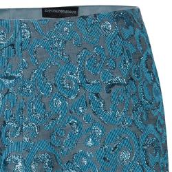 Pre Owned Emporio Armani Blue Metallic Jacquard Weave Skirt S