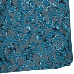Pre Owned Emporio Armani Blue Metallic Jacquard Weave Skirt S