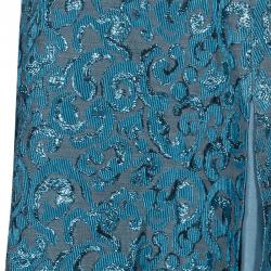 Pre Owned Emporio Armani Blue Metallic Jacquard Weave Skirt S