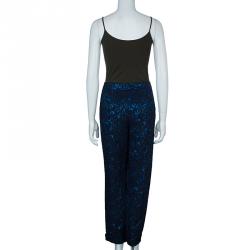 Pre Owned Emporio Armani Blue Metallic Brocade Pants S