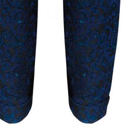 Pre Owned Emporio Armani Blue Metallic Brocade Pants S