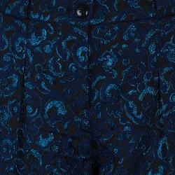 Pre Owned Emporio Armani Blue Metallic Brocade Pants S