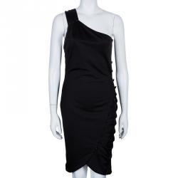 Pre Owned Emporio Armani Black One Shoulder Button Detail Dress M