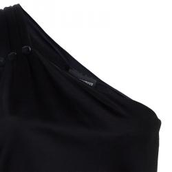 Pre Owned Emporio Armani Black One Shoulder Button Detail Dress M