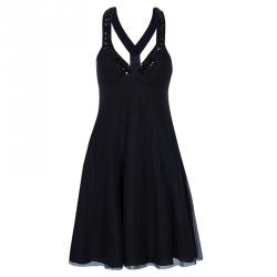 Pre Owned Emporio Armani Black Embellished Tulle Dress S