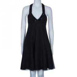 Pre Owned Emporio Armani Black Embellished Tulle Dress S