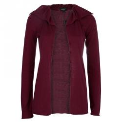 Pre Owned Emporio Armani Maroon Sequin Ruffle Collar Detail Long Sleeve Buttondown Cardigan M