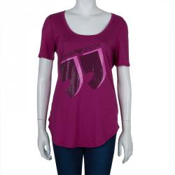 Pre Owned Emporio Armani Pink Studded Logo T-Shirt L