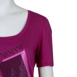 Pre Owned Emporio Armani Pink Studded Logo T-Shirt L
