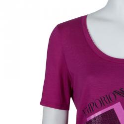 Pre Owned Emporio Armani Pink Studded Logo T-Shirt L