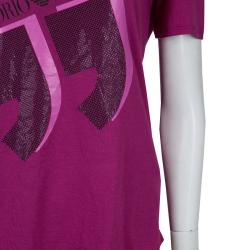 Pre Owned Emporio Armani Pink Studded Logo T-Shirt L