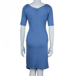 Pre Owned Emporio Armani Blue Knit Ruched Dress M