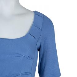 Pre Owned Emporio Armani Blue Knit Ruched Dress M