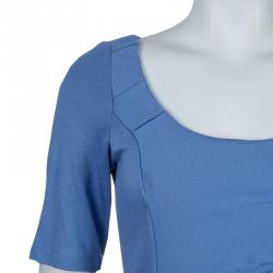 Pre Owned Emporio Armani Blue Knit Ruched Dress M