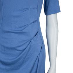 Pre Owned Emporio Armani Blue Knit Ruched Dress M