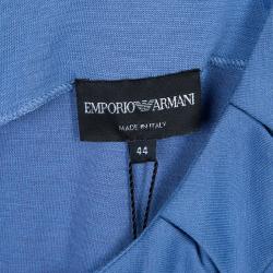Pre Owned Emporio Armani Blue Knit Ruched Dress M