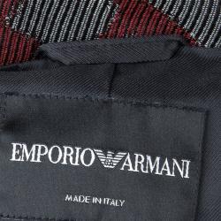 Pre Owned Emporio Armani Burgundy Textured Jacquard Blazer L