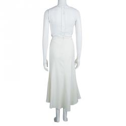 Pre Owned Emporio Armani Cream Wool Flared Maxi Skirt L