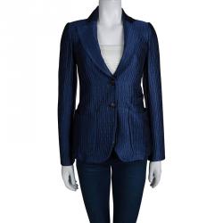 Pre Owned Emporio Armani Navy Blue Intracciato Effect Blazer S