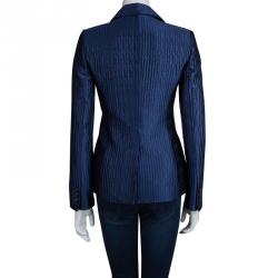 Pre Owned Emporio Armani Navy Blue Intracciato Effect Blazer S